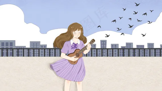 音乐少女天台弹奏尤克里里青春小清新 音乐少女天台弹奏尤克里里青春小清新