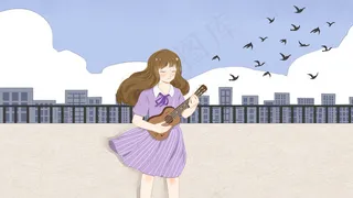 音乐少女天台弹奏尤克里里青春小清新