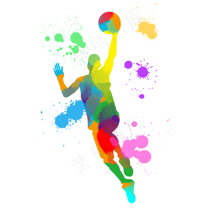 彩色体育运动水彩篮球(2000X2000(DPI:300))psd模版下载