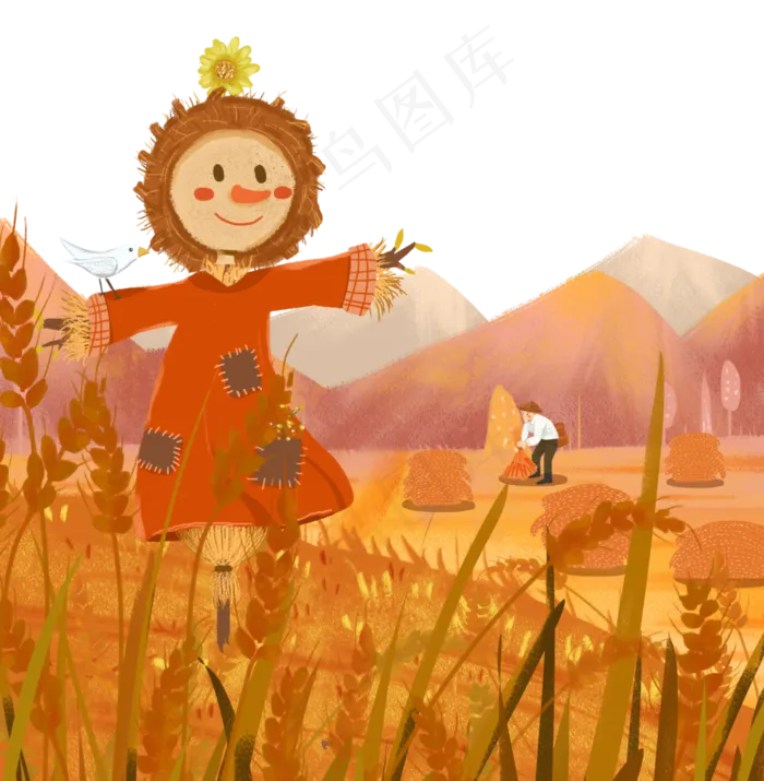 芒种节气黄金风景稻草人劳作(3545X3622(DPI:300))psd模版下载