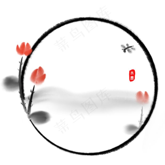 中国风水墨荷花边框(2000X2000(DPI:300))psd模版下载