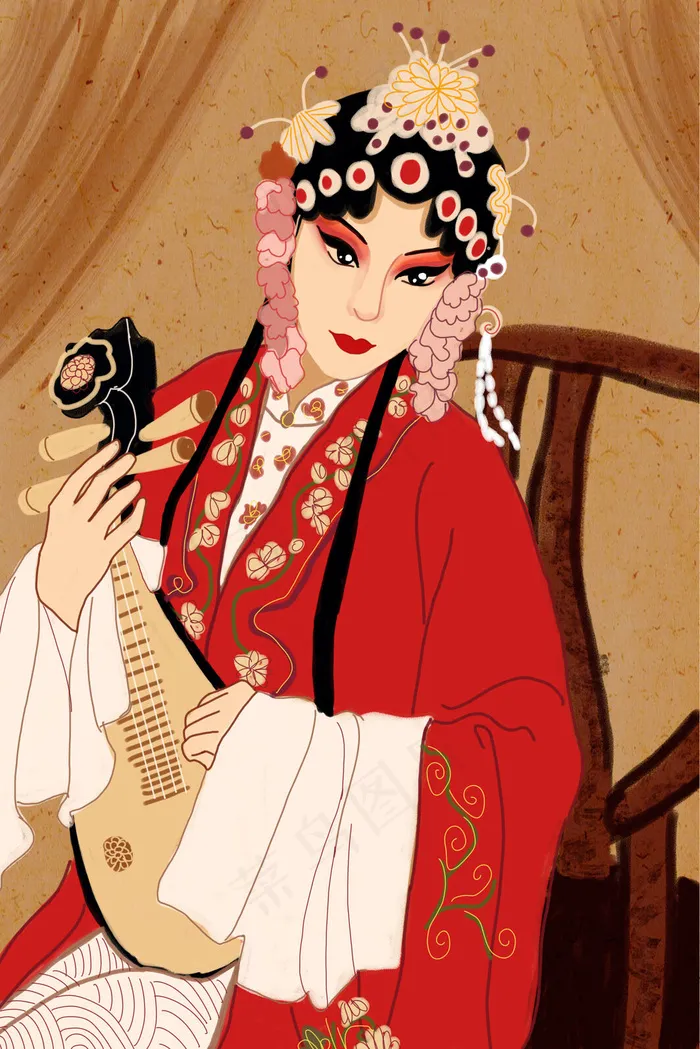 中国风传统文化戏曲人物弹琴(3545X5315(DPI:300))psd模版下载