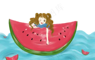 节气手绘西瓜免抠图