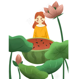 准备吃西瓜的卡通美女