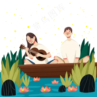 夏日纳凉处暑场景,免抠元素