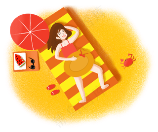 大暑小暑夏季沙滩上睡觉的少女