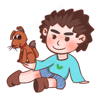 拿小狗玩具的男孩手绘