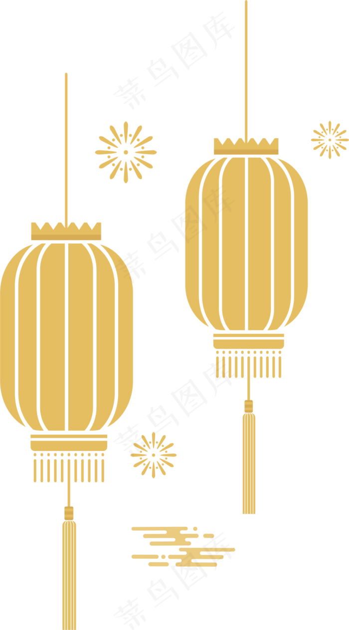 2019新年元宵节金色系剪纸风灯笼,免抠元素
