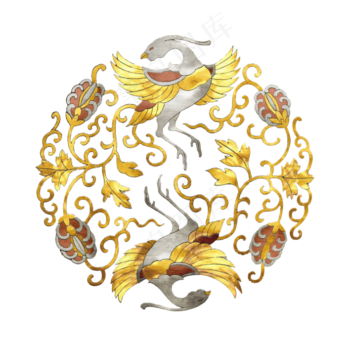 中国古典唐汉富贵宫廷对称凤凰神