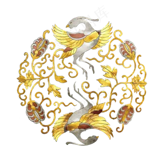 中国古典唐汉富贵宫廷对称凤凰神