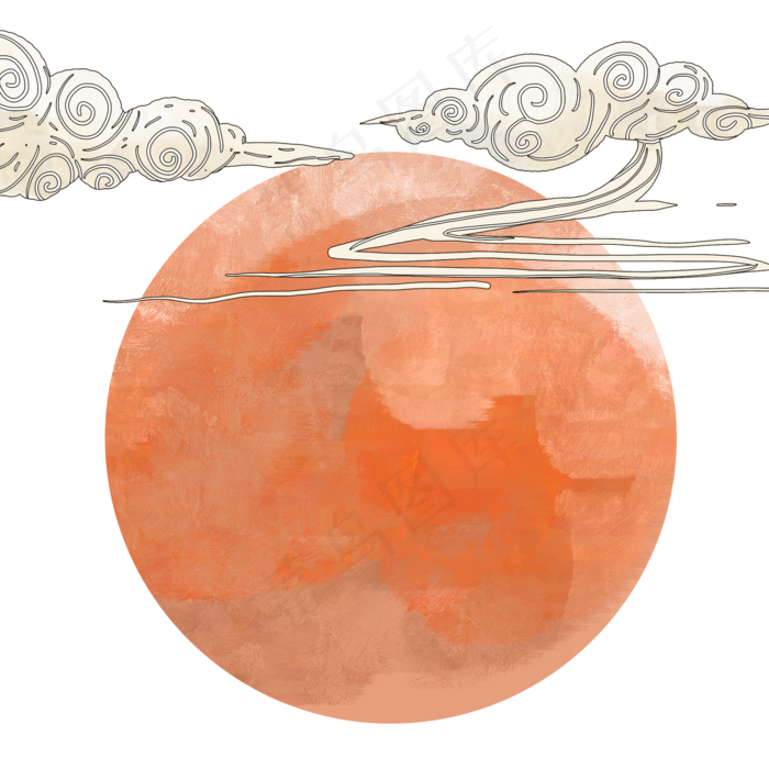 红色花朵月亮云朵