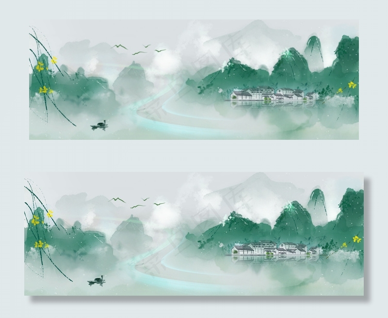 水墨意境创意房地产背景合成