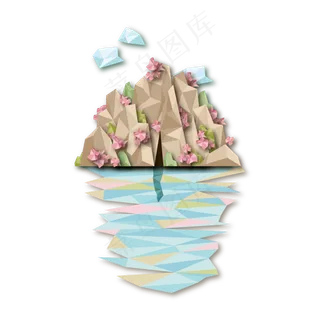 简约扁平卡通低面风山水风景矢量