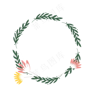 植物简约朴素花环清新边框手绘元,免抠元素