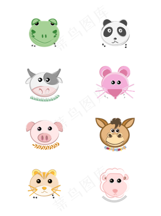 手绘卡通动物头像元素,免抠元素