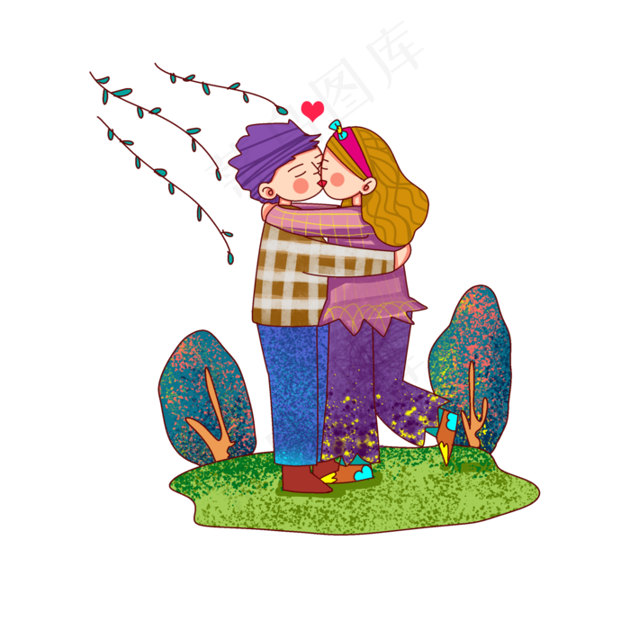卡通风格春日情侣烂漫踏青出游