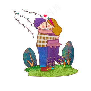 卡通风格春日情侣烂漫踏青出游