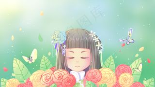 绿色唯美卡通24节气春季春天春分春配图