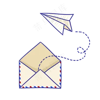 手绘纸飞机和信封PNG免抠素材