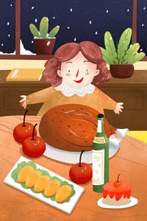 小清新插画感恩节插画