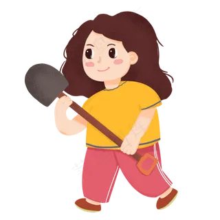 植树节手绘女孩免扣素材