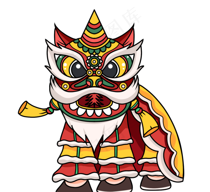 卡通手绘国潮舞狮元素