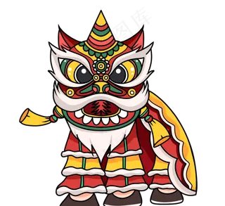 卡通手绘国潮舞狮元素