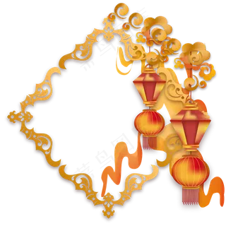 鼠年新年云纹边框,免抠元素