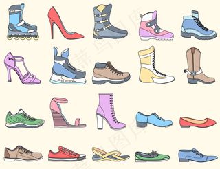 扁平细线鞋套图标元素概念背景插图