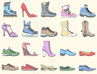 扁平细线鞋套图标元素概念背景插图