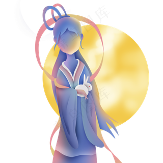 中秋节扁平嫦娥和玉兔