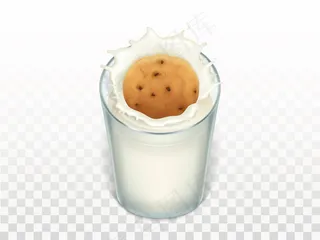 杯子里有牛奶，燕麦饼干，溅在杯子里。甜点模型样机