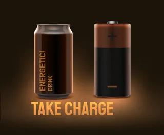 现实的能量饮料可以看起来像电池在深棕色的背景
