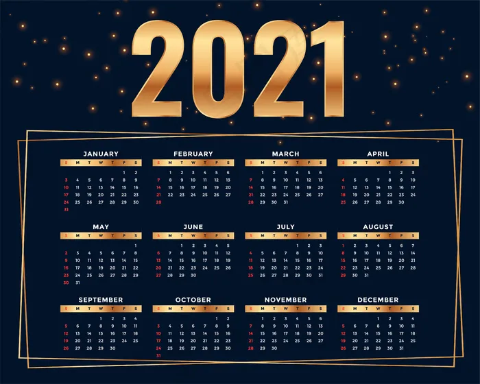 闪亮金色2021日历设计模板eps,ai矢量模版下载