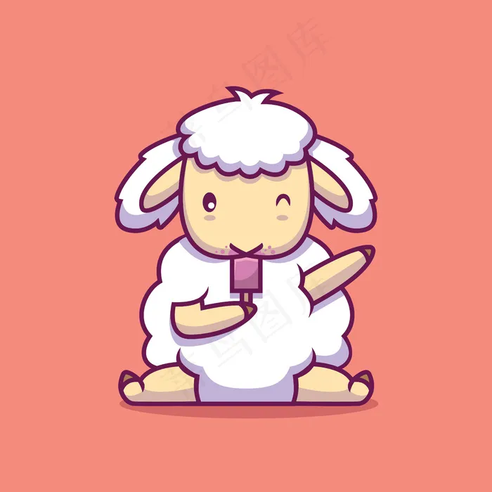 可爱的羊吃冰淇淋卡通插画eps,ai矢量模版下载