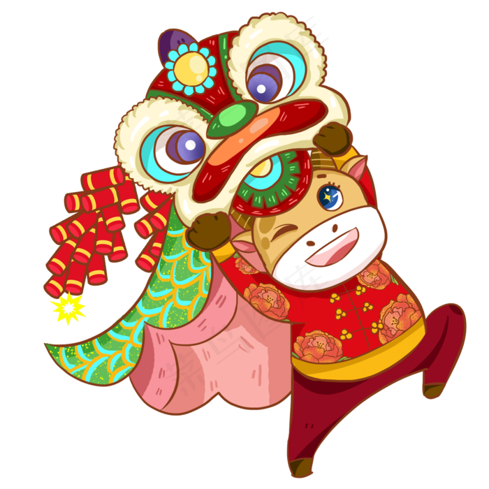 2021年牛年春节喜庆舞狮的卡(2000X2000(DPI:300))psd模版下载