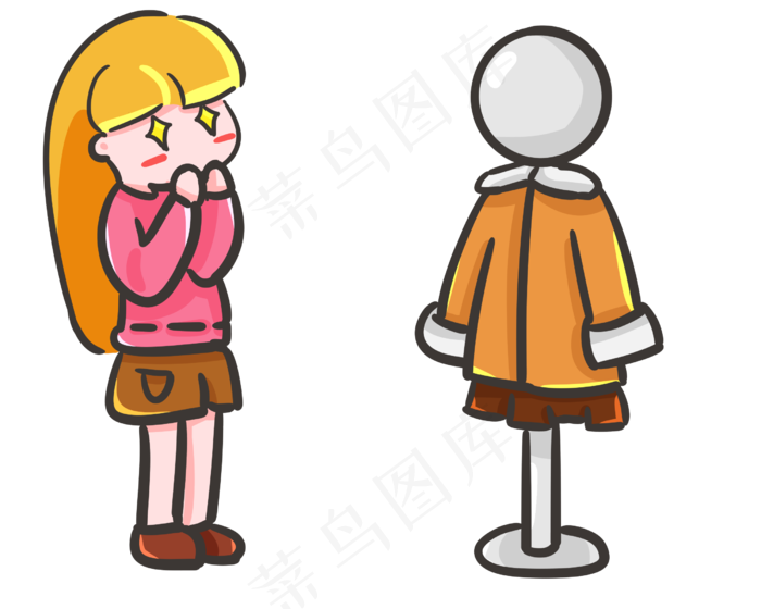 双十一天猫淘宝手绘卡通女孩看模