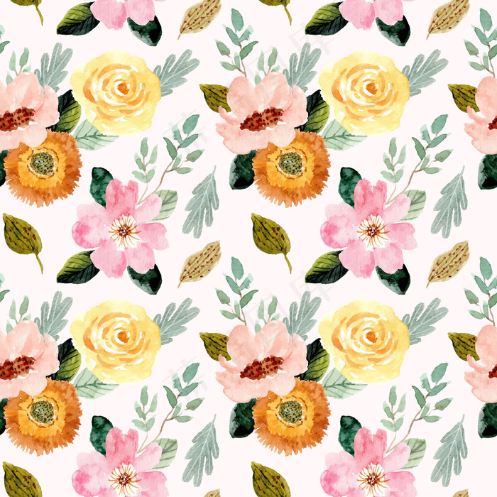 黄粉花水彩无缝图案