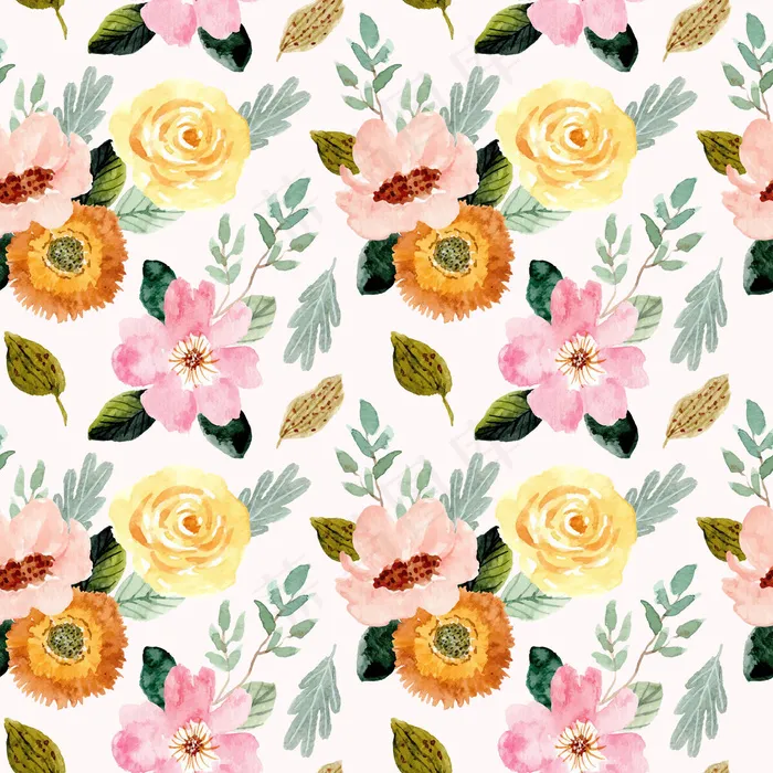 黄粉花水彩无缝图案eps,ai矢量模版下载