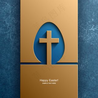 复活节彩蛋形状的卡片，印有基督教十字架的图案，复活节背景