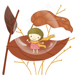 手绘24节气寒露露珠中的女孩免