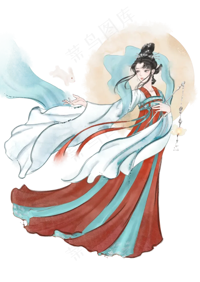 中秋嫦娥古风水墨人物(1125X2436(DPI:72))psd模版下载