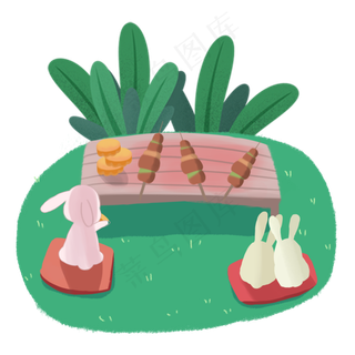 中秋节玉兔吃月饼烧烤素材