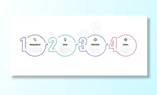 带有选项或步骤的业务流程信息图模板。细线。插图。