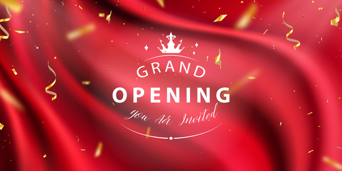 红幕背景盛大开幕活动五彩纸屑金丝带豪华贺卡