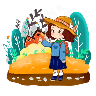 秋天可爱女孩手拿枫叶