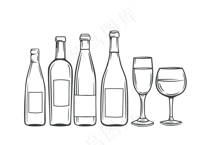 手绘玻璃瓶和酒杯