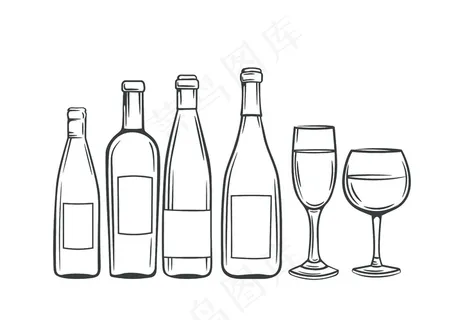 手绘玻璃瓶和酒杯