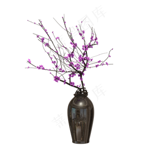 褐色花瓶紫色梅花