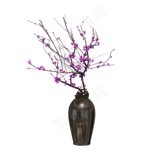 褐色花瓶紫色梅花